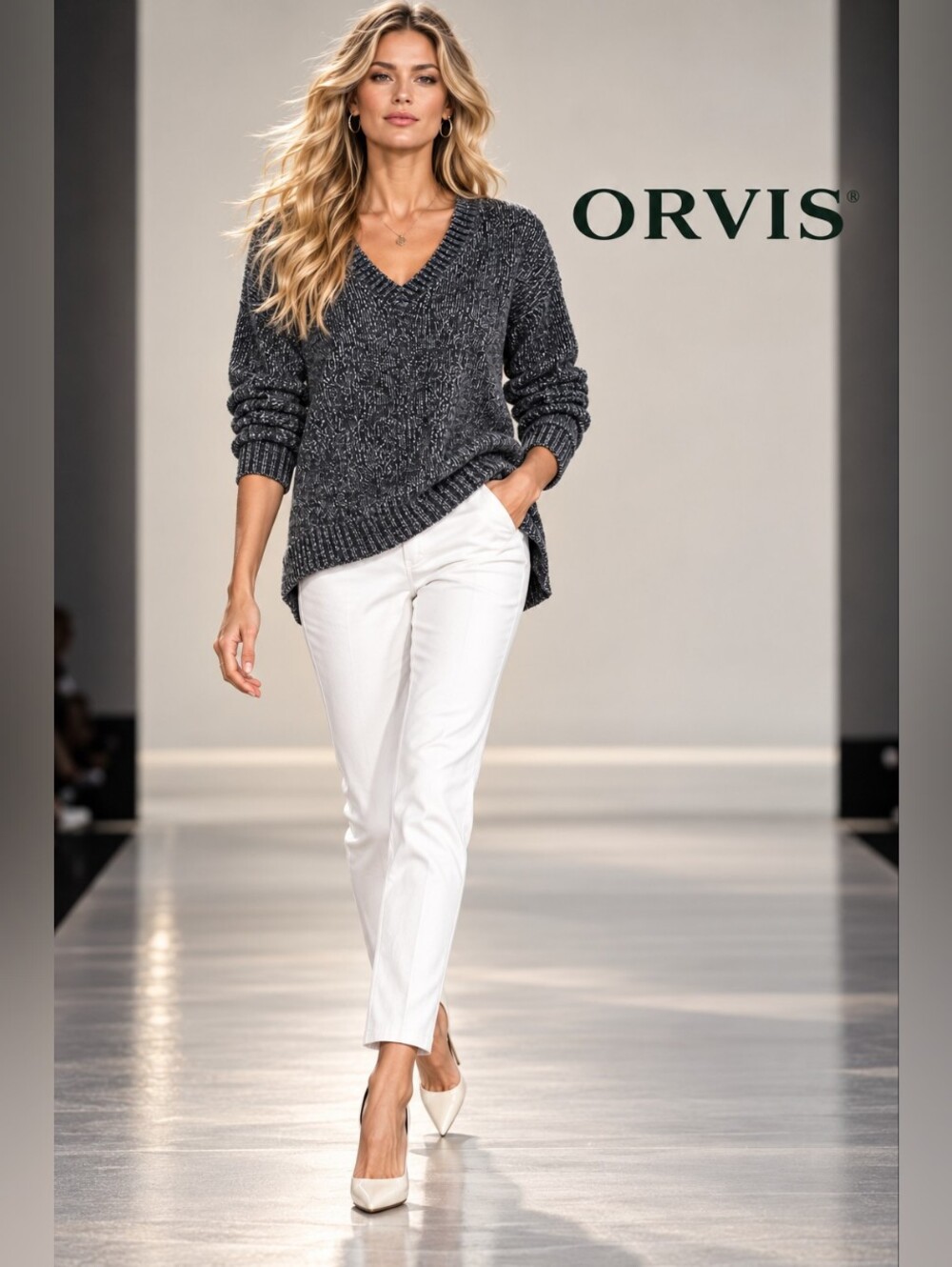 Orvis Women’s Marled V-Neck Sweater Charcoal Gray XL